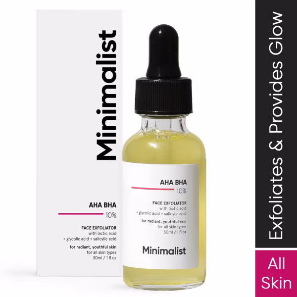 Minimalistx AHA BHA 10% Exfoliator with Hyaluronic Acid for Even Tone Younger and Glowing Skin (30ml) Minimalistx AHA BHA 10% Exfoliator with Hyaluronic Acid for Even Tone Younger and Glowing Skin (30ml)
